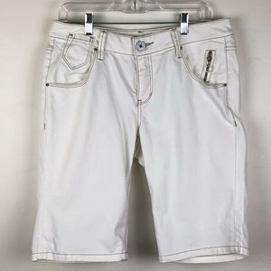 DKNY Jean Shorts. White/Brown Stitching Design